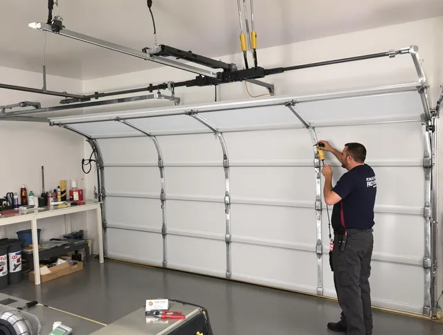 Montville Garage Door Repair certified technician performing overhead door system repair in Montville