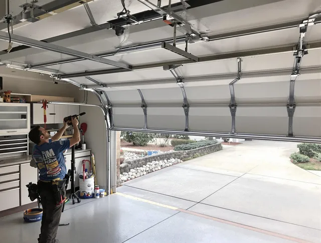 Garage door track repair service by Montville Garage Door Repair in Montville